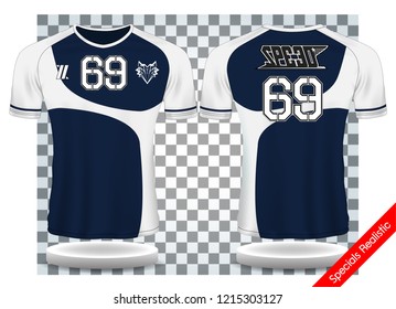 blue and white sport wear protection equipment vector illustration.layout football sport t-shirt design. Template front, back view. Soccer kit national team shirt mock up and number for edit.