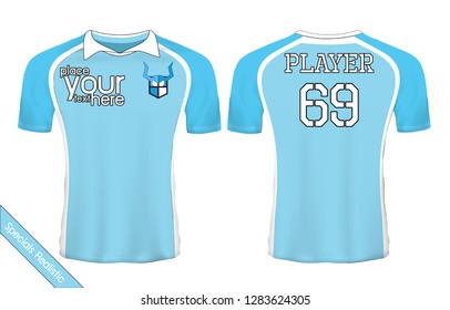 Blue and White sport wear protection equipment vector illustration.layout football sport t-shirt design. Template front, back view. Soccer kit national team shirt mock up and number for edit. 