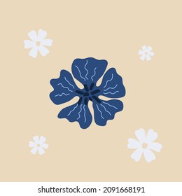 Flores primaverales azules y blancas aisladas en un fondo blanco. Elementos de diseño de tarjetas de felicitación. Ilustración vectorial plana para el 8 de marzo.