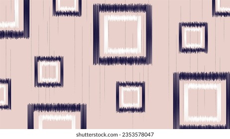 Blue and white square on pink background.Ikat ethnic oriental seamless pattern traditional.Aztec style abstract vector illustration.design for texture,fabric,clothing,wrapping,decoration.