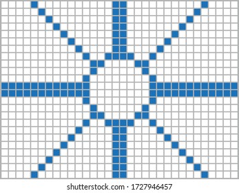 Blue and white squares on a gray background. Abstract composition. Vector illustration.