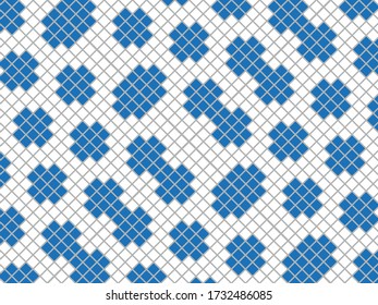 Cuadros azules y blancos sobre un fondo gris. Composición abstracta. Ilustración vectorial.