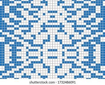 Blue and white squares on a gray background. Abstract composition. Vector illustration.