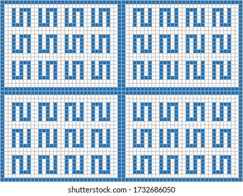 Blue and white squares on a gray background. Abstract composition. Vector illustration.