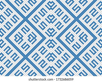 Blau-weiße Quadrate auf grauem Hintergrund. Abstrakte Komposition. Vector-Abbildung.
