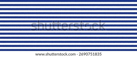 Blue and white striped backdrop. Horizontal sailor lines, bands, strokes form nautical texture with grainy paint effect. Vector seamless pattern for summer fabric. Marine uniform design template.