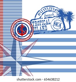 Blue and white striped background on a theme of marine recreation