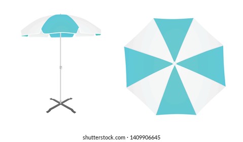 Blue and white sun umbrella. vector illustration