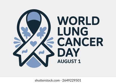 Blue and white support ribbon with heart and wings for august 1 world lung cancer day healing vector design
