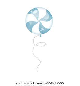 Balão em forma de pirulito azul e branco com uma corda. Estilo de vetor plano bonito com gradientes suaves e realces brilhantes. Perfeito para design de aniversário, convites de festa, impressões e decoração festiva.