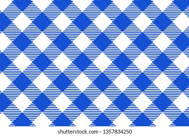 Blue and white tablecloth pattern, Texture from rhombus/squares for - plaid, tablecloths, clothes, shirts, dresses, paper, blankets and other textile products. Vector illustration.