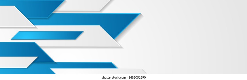 Blue and white tech geometric minimal banner design. Abstract corporate background. Vector web header illustration