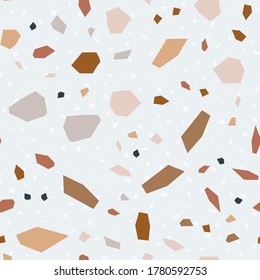 Blue and White Terrazzo Tile Vector Seamless Pattern. Quartz Terrazzo Wall Design. White Marble Illustration.