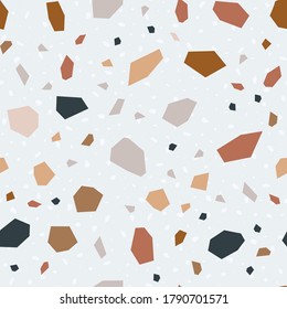 Blue and White Terrazzo Tile Vector Seamless Pattern. Abstract Terrazzo Wall Design. and Red Graphic Card.