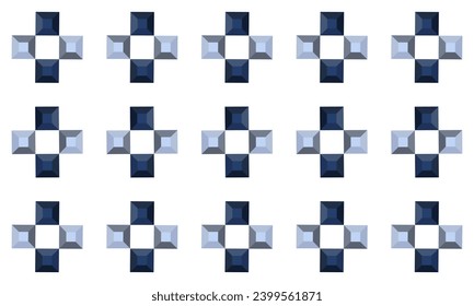 textura azul y blanca, patrón de repetición 3D de doble tonalidad de tablero de ajedrez de diamante azul, imagen completa, diseño para impresión de tela, símbolo cruzado 