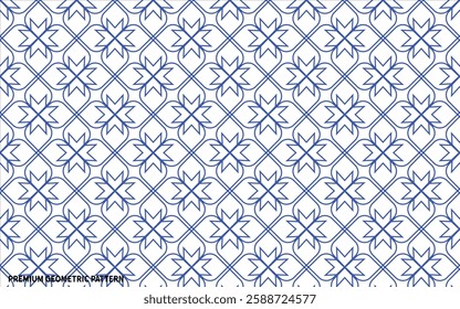 Blue and white thin line seamless vector pattern. Geometric floral linear flower tile pattern. Luxurious oriental art deco texture background.