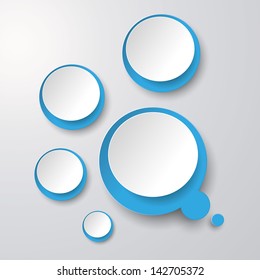Blue white thought bubble with circles on the grey background. Eps 10 vector file.