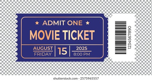 Blue and white ticket with customizable text. Retro ticket template in vintage style for cinema, theater, circus and casino. High quality EPS 10 vector illustration.