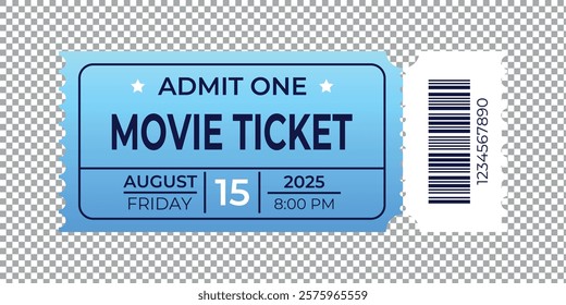 Blue and white ticket with customizable text. Retro ticket template in vintage style for cinema, theater, circus and casino. High quality EPS 10 vector illustration.