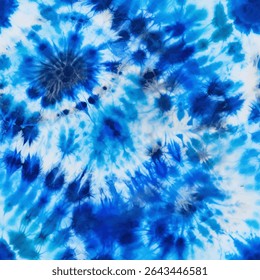 Blue and white tie-dye seamless pattern, shibori style, vector illustration, doodle summer, kids and baby designs for print fabric.