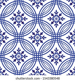 blue and white tile pattern, Azulejos Portugal ornament, Talavera ceramic decor, Moroccan mosaic, Spanish porcelain tableware, folk print, Spanish pottery, Mediterranean seamless background vector