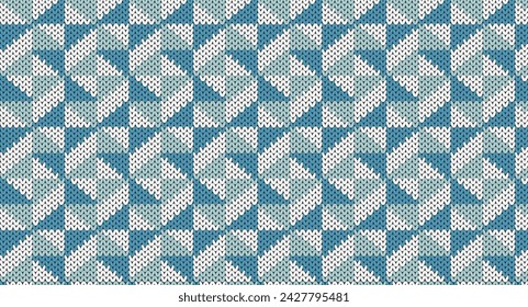 Blue and white triangle knitted pattern, Festive Sweater Design. Seamless Knitted Pattern