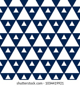 Blue and white triangles geometric abstract seamless pattern, vector