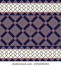 Blue and white tribal ethnic pattern. Native geometric abstract Aztec seamless. Native Elements traditional cloth decoration art print design for fabric, textile, wallpaper, wrapping, sarong, Batik.