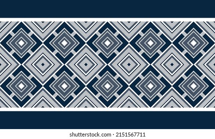 Blue white tribal seamless pattern. Traditional design for background, wallpaper, paper, packaging, fabric, clothing, gift wrapping, carpet, tile, decoration, vector illustration, embroidery style.