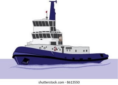 Blue And White Tugboat (vector)