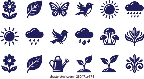 Blue and white of various insects and animals, comic style butterfly