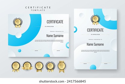 Blue and white vector award certificate template fancy modern abstract for corporate