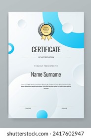 Blue and white vector award certificate template fancy modern abstract for corporate