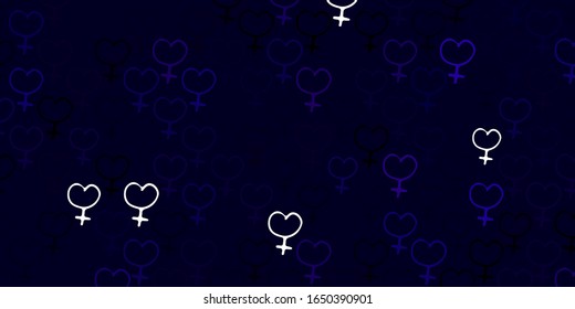 blue and white vector background with woman symbols. Colorful feminism symbols with a gradient in modern style. Design for International Women’s Day.