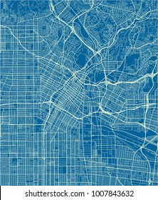 Blue and White vector city map of Los Angeles with well organized separated layers.