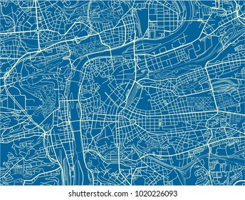 Blue and White vector city map of Prague with well organized separated layers.