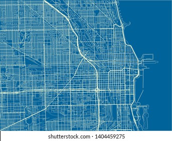 Blue and White vector city map of Chicago with well organized separated layers.