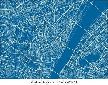 Blue and White vector city map of Wuhan with well organized separated layers.