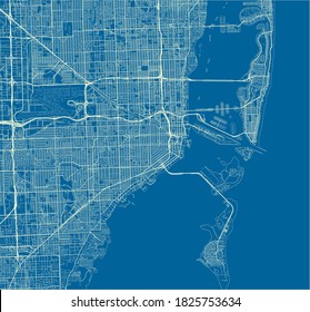 Blue and White vector city map of Miami with well organized separated layers.