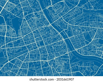 Blue and White vector city map of Warsaw with well organized separated layers.