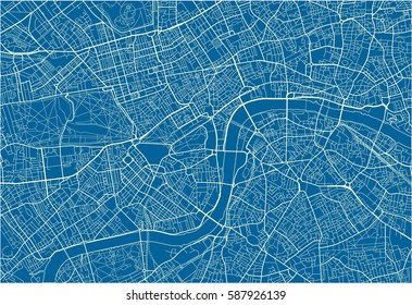 Blue and White vector city map of London with well organized separated layers.