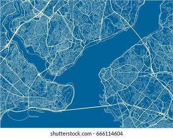 Blue and White vector city map of Istanbul with well organized separated layers.