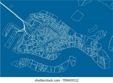 Blue and White vector city map of Venice with well organized separated layers.