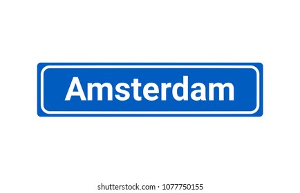 Blue And White Vector City Sign Of Amsterdam In The Netherlands