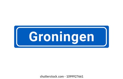 Blue And White Vector City Sign Of Groningen In The Netherlands