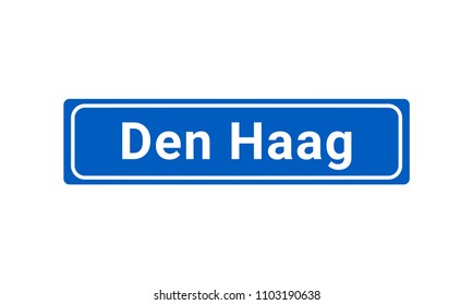 Blue And White Vector City Sign Of Den Haag In The Netherlands