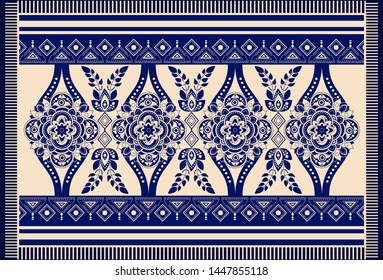 Diseño de Vector azul y blanco para alfombra, toalla, alfombra, textil, tela, cubierta. Motivos decorativos florales estilizados. Diseño floral étnico rectangular con centro ornamental. Ornamento floral de Turquía