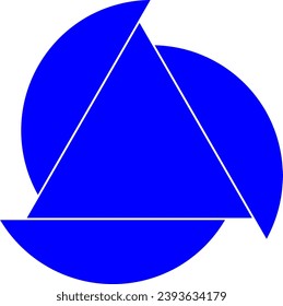 Blue and white vector graphic of a circle cut into segments and moved to form a pattern of a triangle with displaced segments
