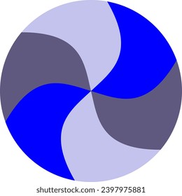 Gráfico vectorial azul y blanco de un círculo con sectores en espiral hacia afuera