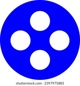 Blue and white vector graphic of a circle containing a group of four smaller circles